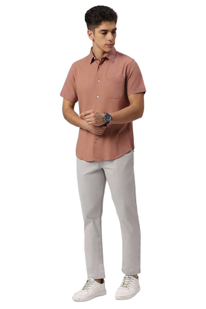 SLIM FIT VISCOSE POLYESTER STRETCH TWILL HALFSLEEVES SHIRT