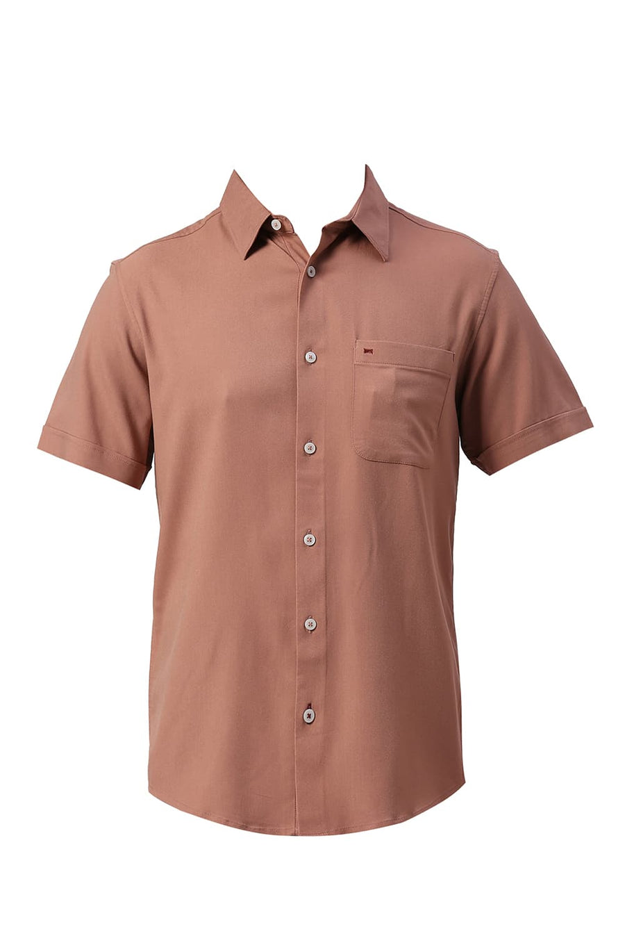 BASICS SLIM FIT ASH BROWN VISCOSE POLYESTER STRETCH TWILL HALFSLEEVES SHIRT