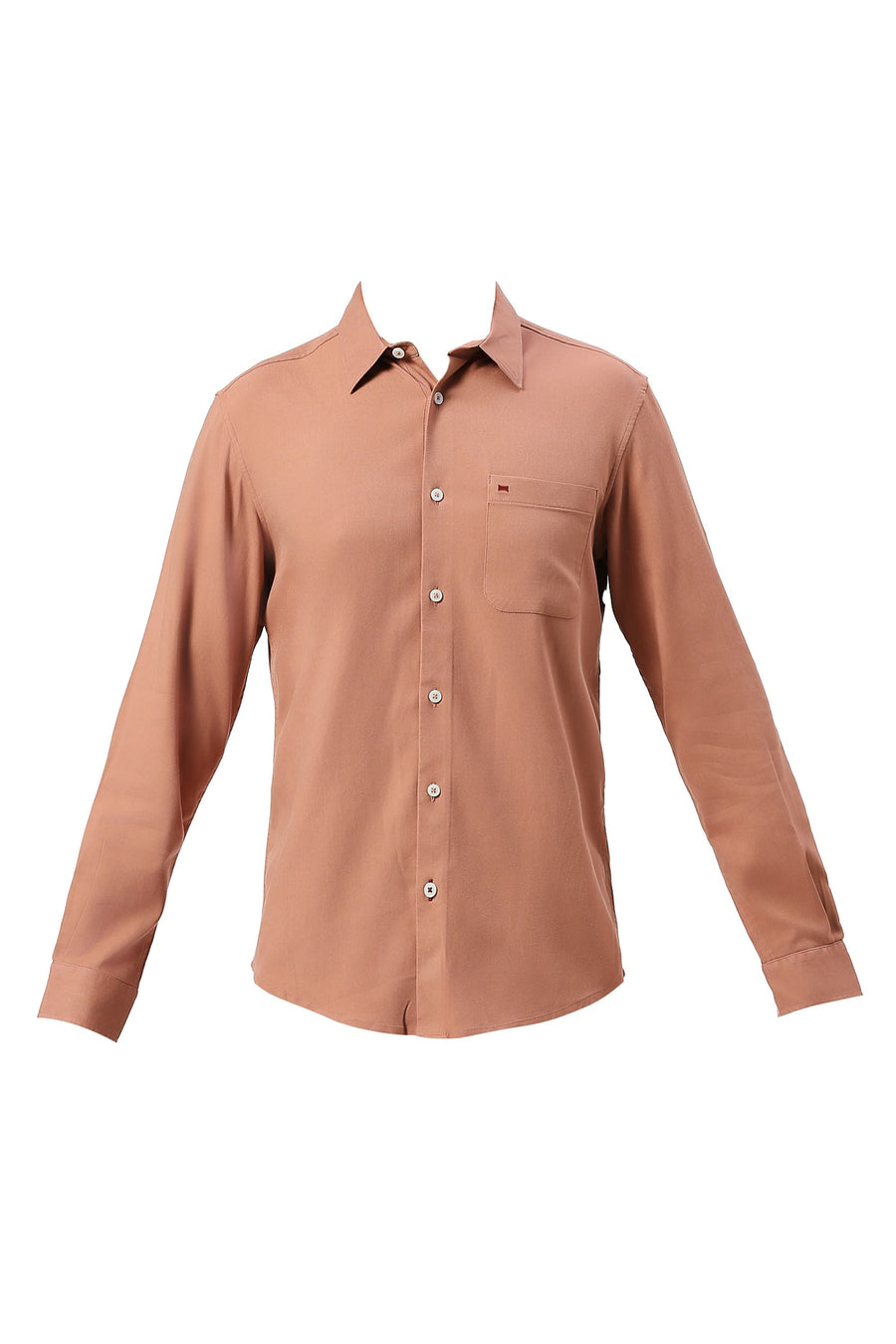 BASICS SLIM FIT ASH BROWN VISCOSE POLYESTER STRETCH TWILL SHIRT