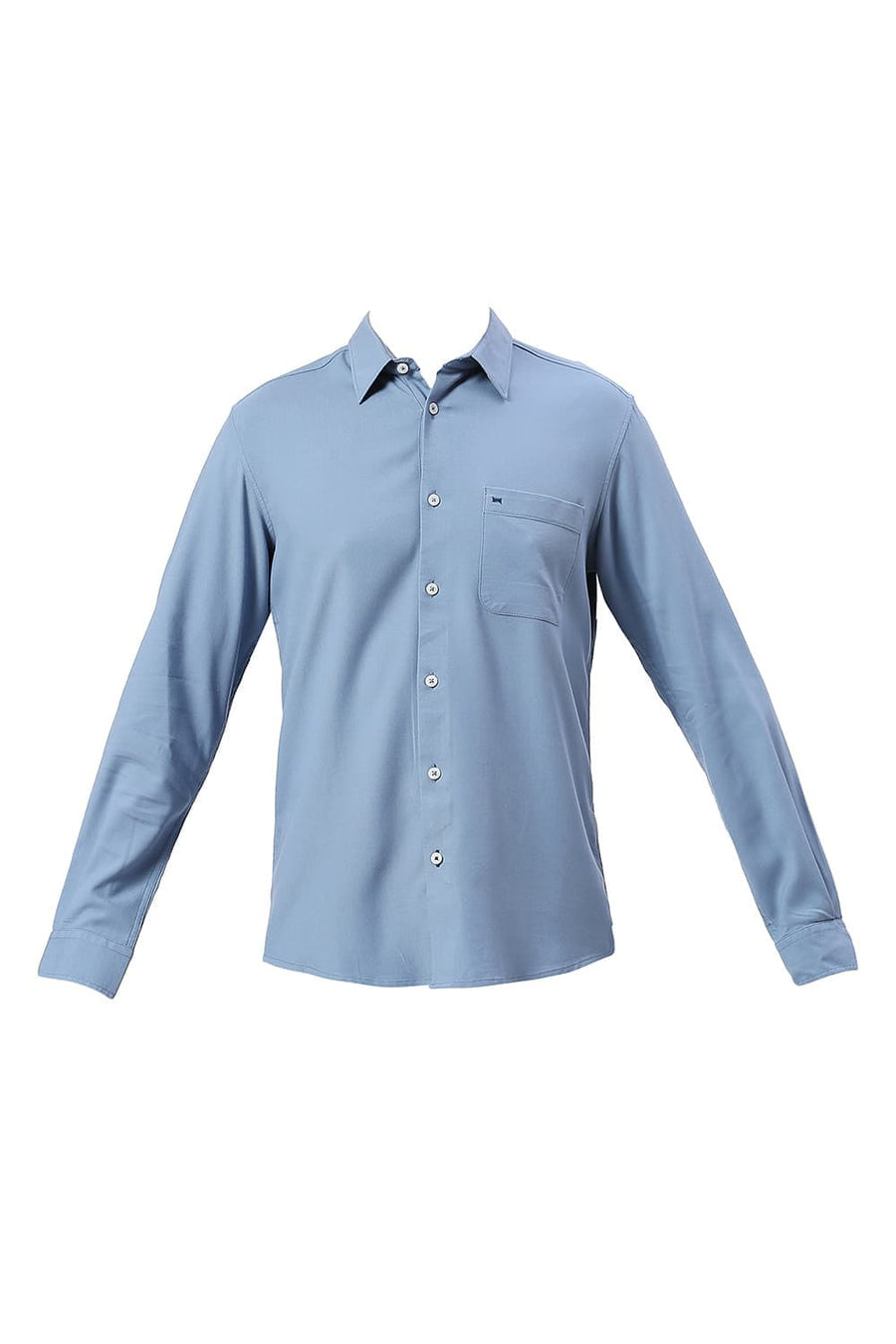 BASICS SLIM FIT BLUE SHADOW VISCOSE POLYESTER STRETCH TWILL SHIRT