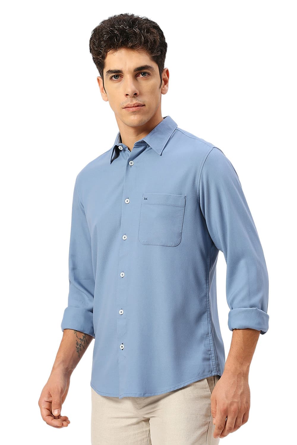 SLIM FIT VISCOSE POLYESTER STRETCH TWILL SHIRT