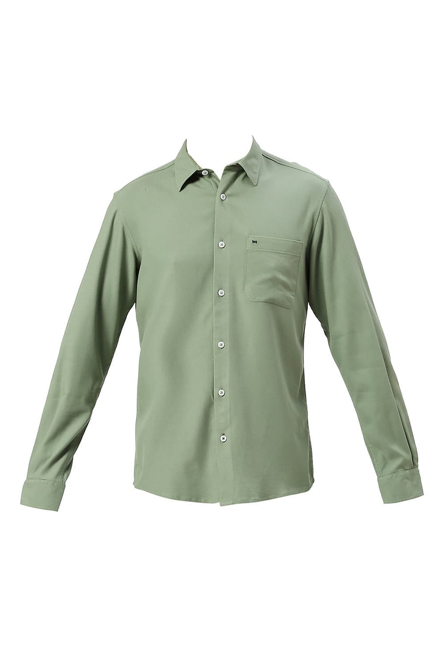 BASICS SLIM FIT OLIVE SEA VISCOSE POLYESTER STRETCH TWILL SHIRT