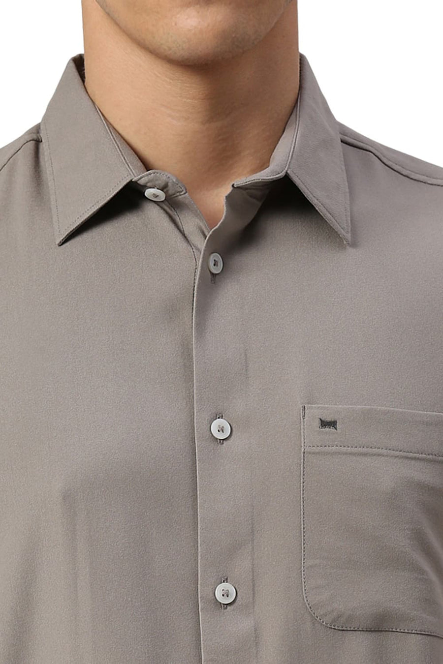BASICS SLIM FIT GREY ELEPHANT VISCOSE POLYESTER STRETCH TWILL HALFSLEEVES SHIRT
