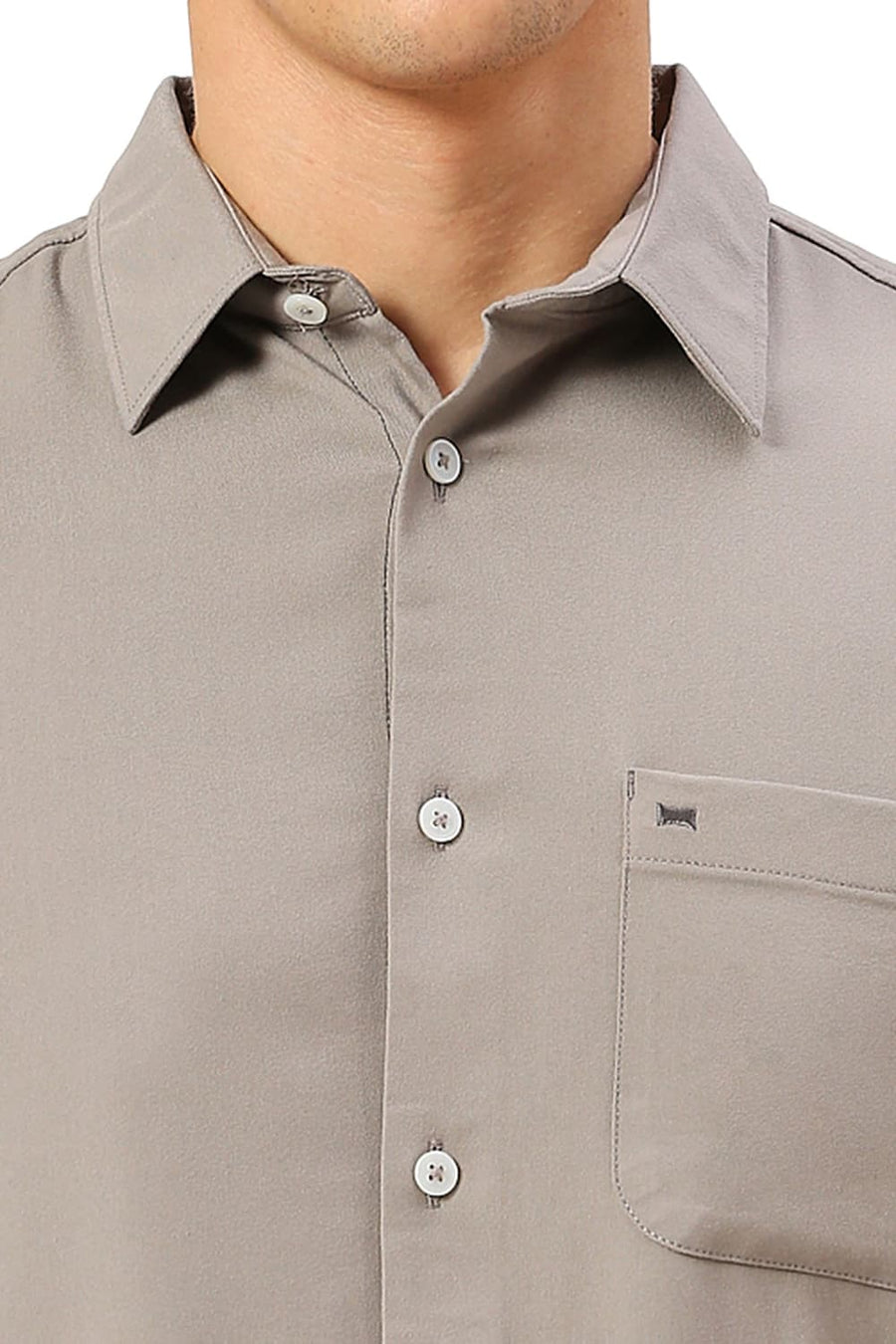 BASICS SLIM FIT GREY ELEPHANT VISCOSE POLYESTER STRETCH TWILL SHIRT