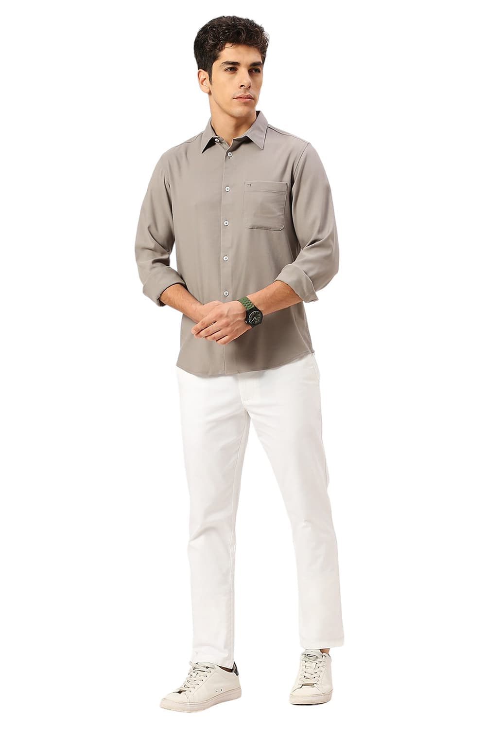 SLIM FIT VISCOSE POLYESTER STRETCH TWILL SHIRT