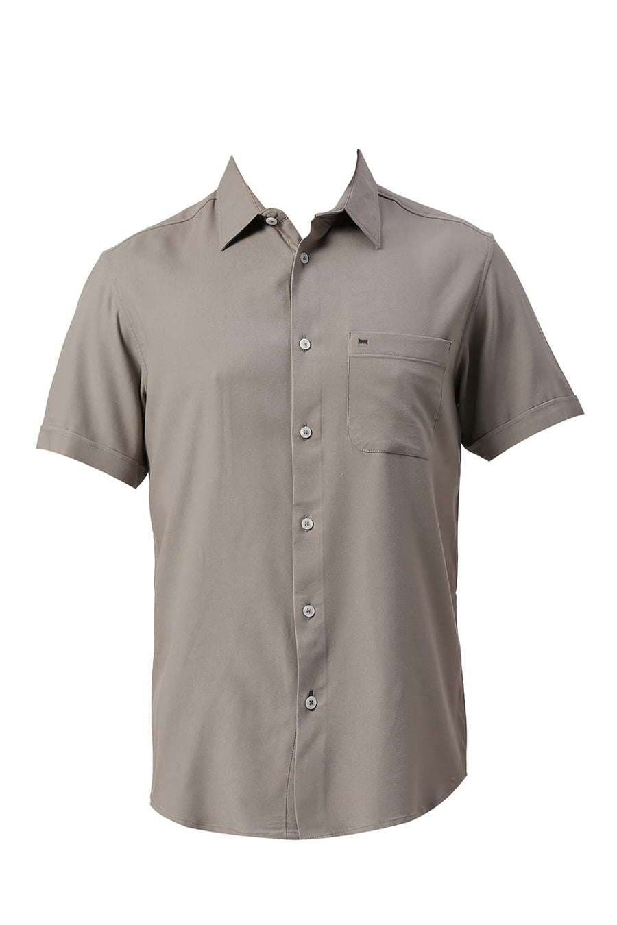 BASICS SLIM FIT GREY ELEPHANT VISCOSE POLYESTER STRETCH TWILL HALFSLEEVES SHIRT