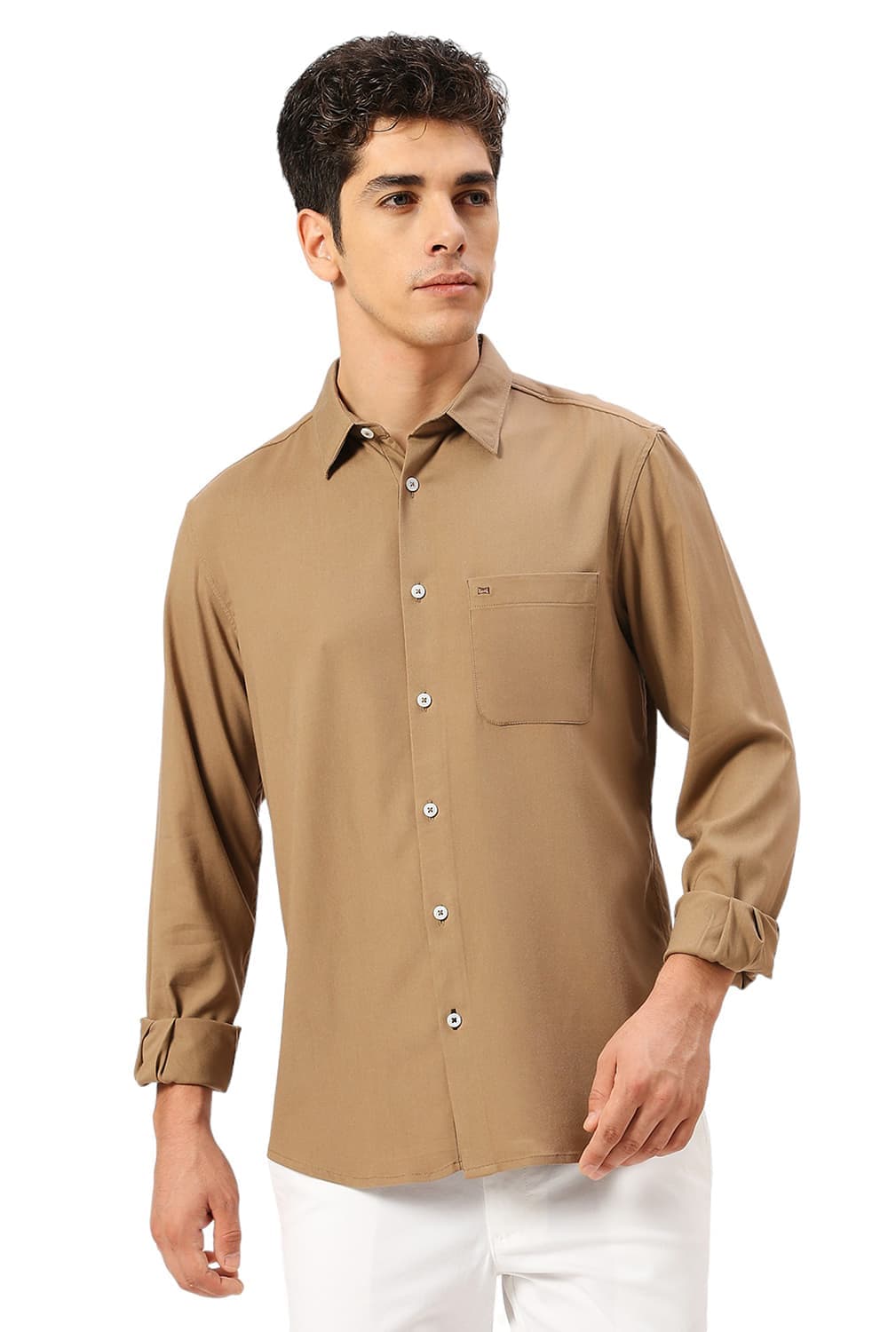 SLIM FIT VISCOSE POLYESTER STRETCH TWILL SHIRT