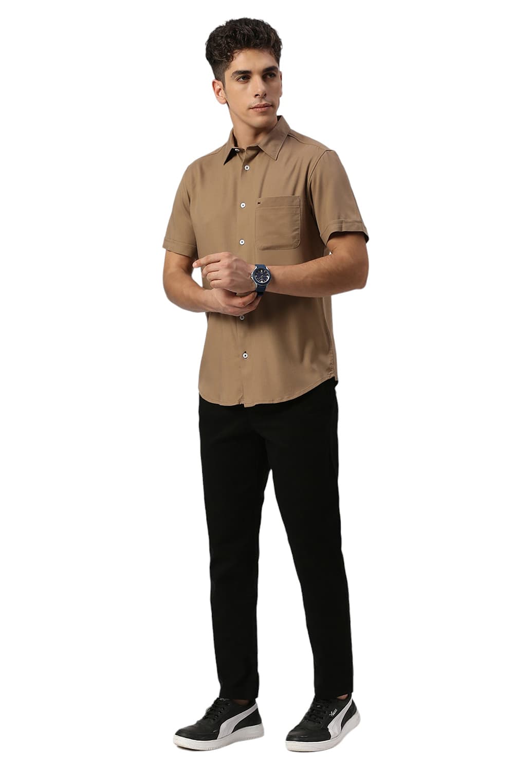 SLIM FIT VISCOSE POLYESTER STRETCH TWILL HALFSLEEVES SHIRT