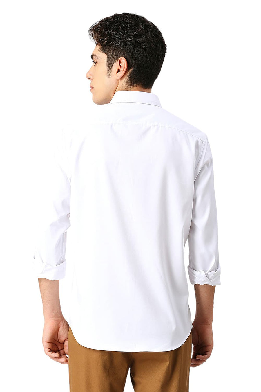 BASICS SLIM FIT BRILLIANT WHITE POLYESTER STRETCH SHIRT