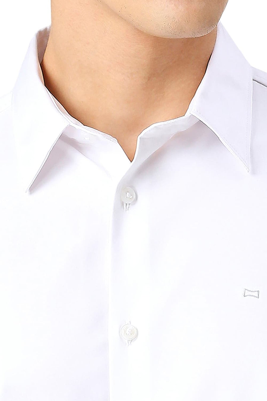BASICS SLIM FIT BRILLIANT WHITE POLYESTER STRETCH SHIRT