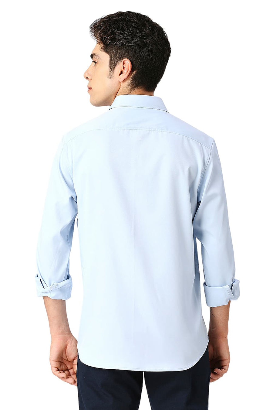 BASICS SLIM FIT BALLAD BLUE POLYESTER STRETCH SHIRT