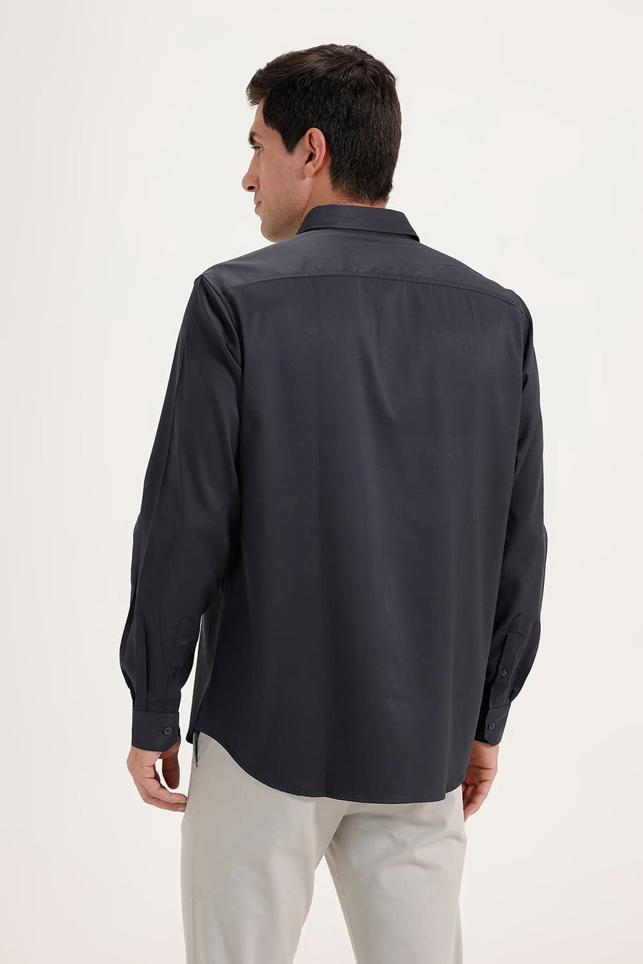 BASICS SLIM FIT NIGHT NAVY POLYESTER STRETCH SHIRT