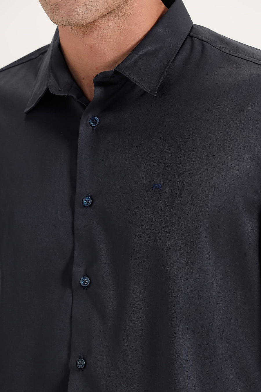 BASICS SLIM FIT NIGHT NAVY POLYESTER STRETCH SHIRT
