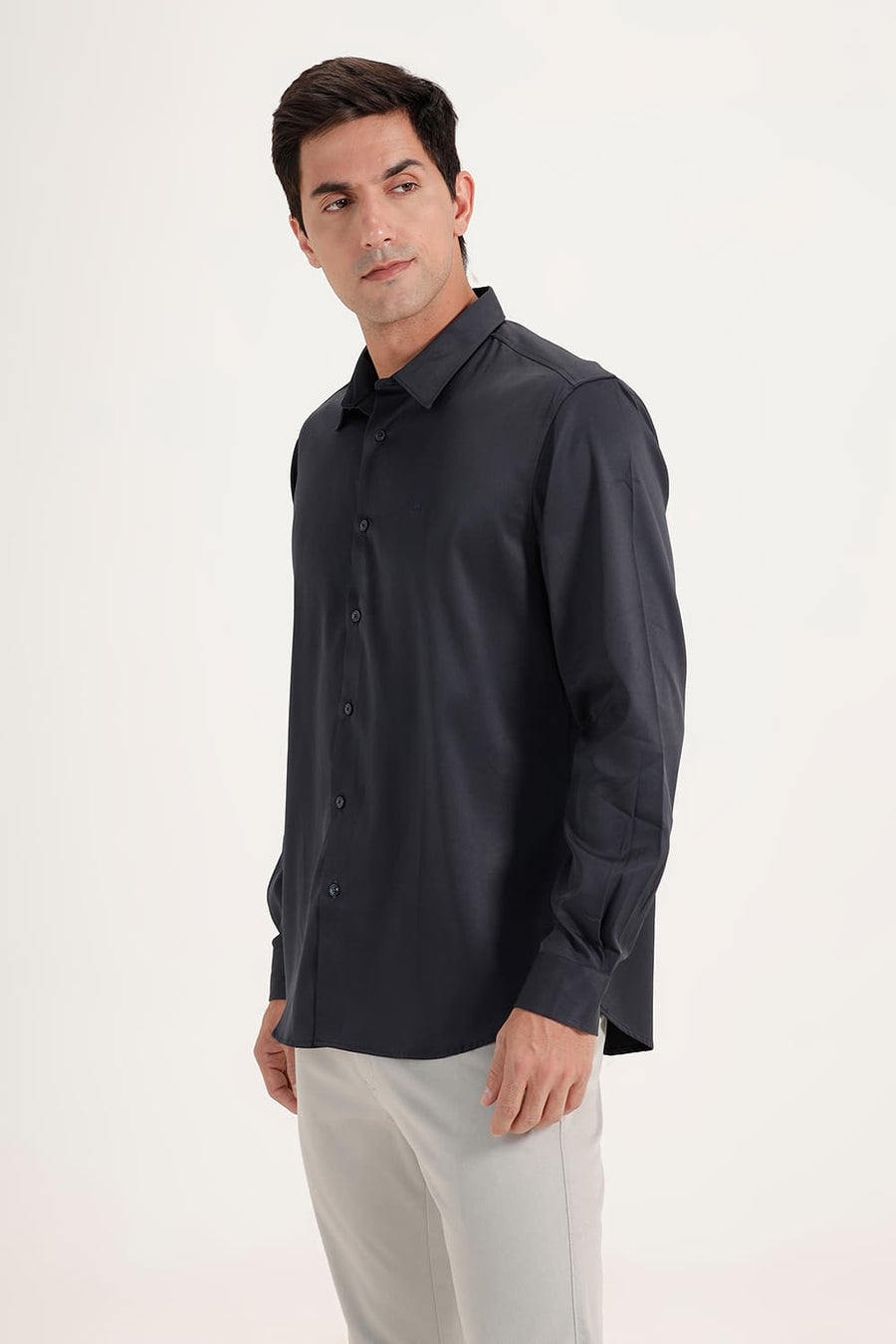 BASICS SLIM FIT NIGHT NAVY POLYESTER STRETCH SHIRT