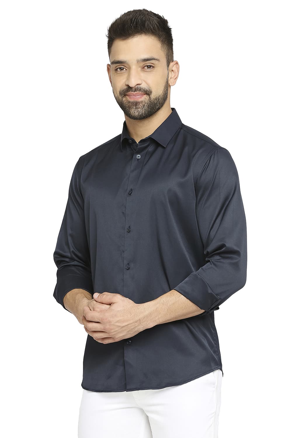 BASICS SLIM FIT POLYESTER STRETCH SHIRT