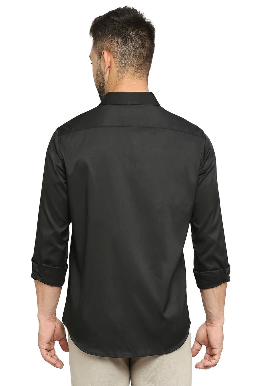 BASICS SLIM FIT ANTHRACITE BLACK POLYESTER STRETCH SHIRT