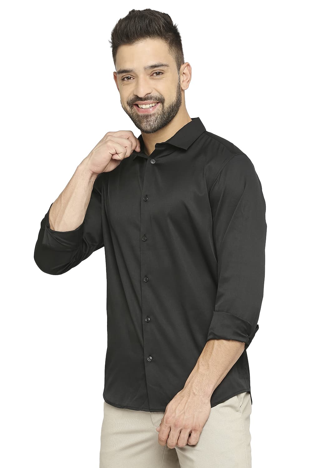 BASICS SLIM FIT POLYESTER STRETCH SHIRT