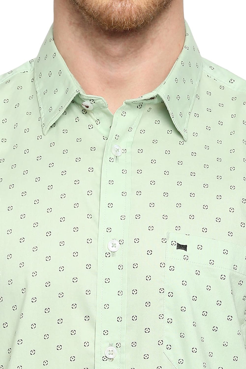 BASICS SLIM FIT COTTON OXFORD PRINTED HALFSLEEVES SHIRT