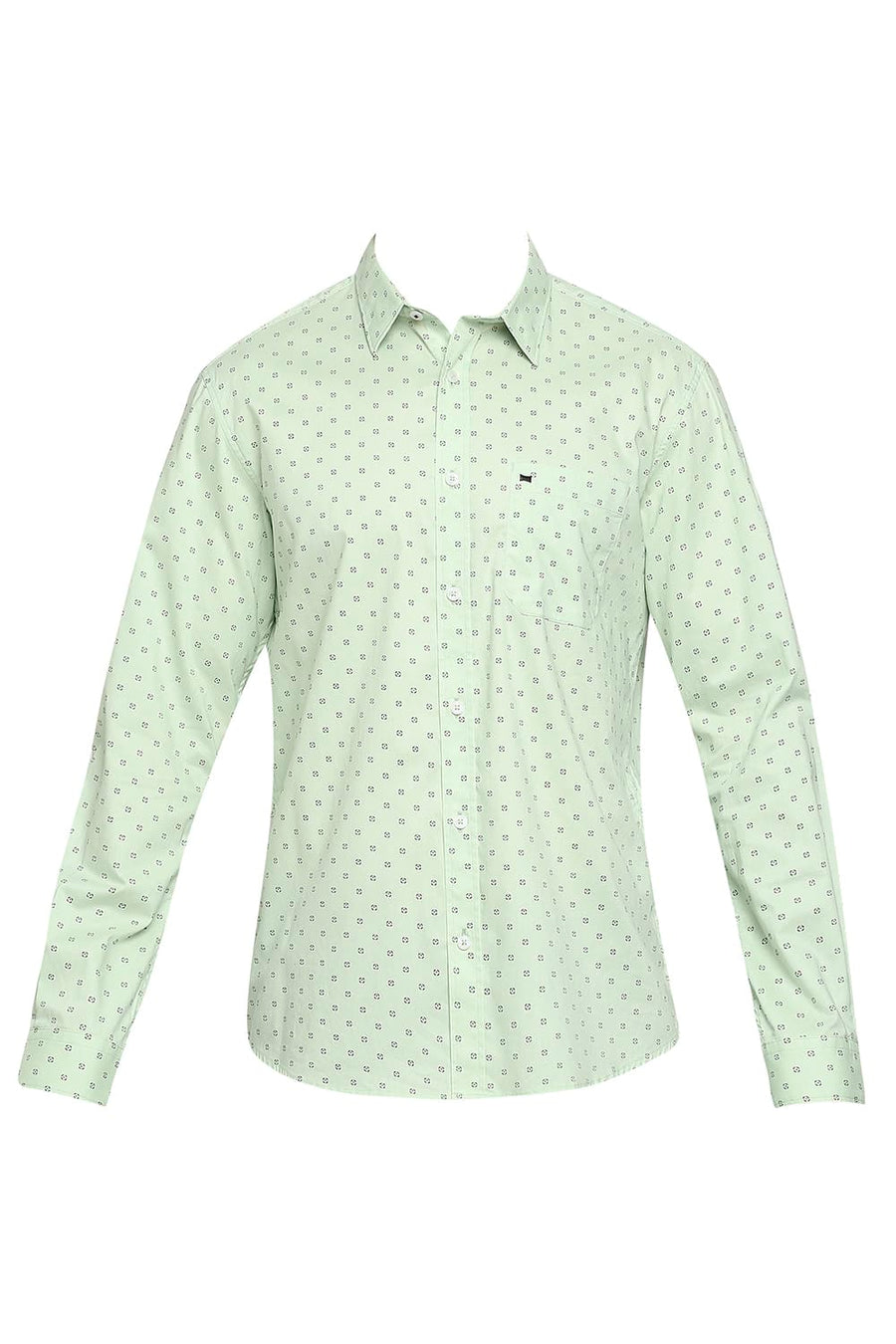 BASICS SLIM FIT LETTUCE GREEN COTTON OXFORD PRINTED SHIRT