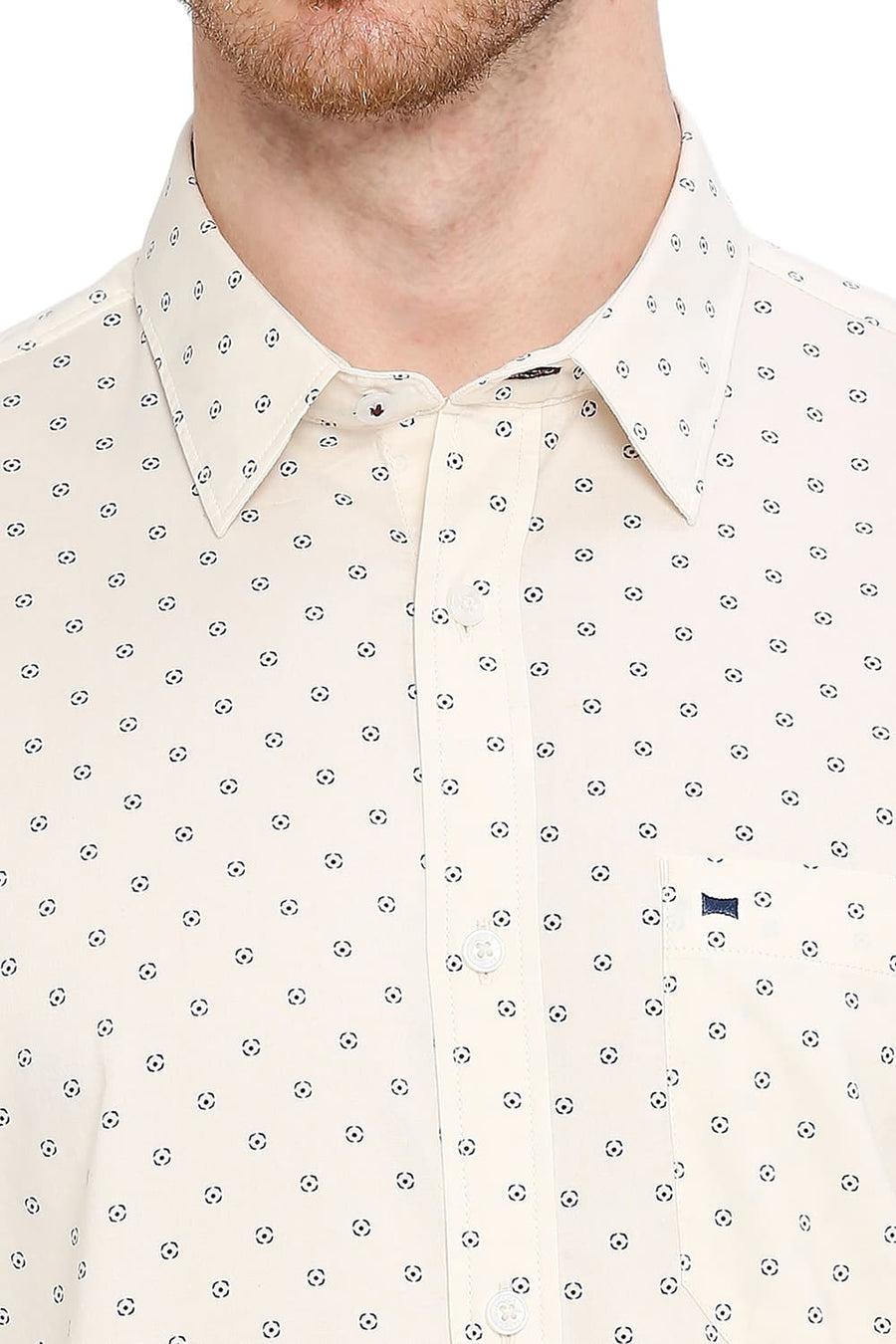 BASICS SLIM FIT BISCOTTI BEIGE COTTON OXFORD PRINTED SHIRT