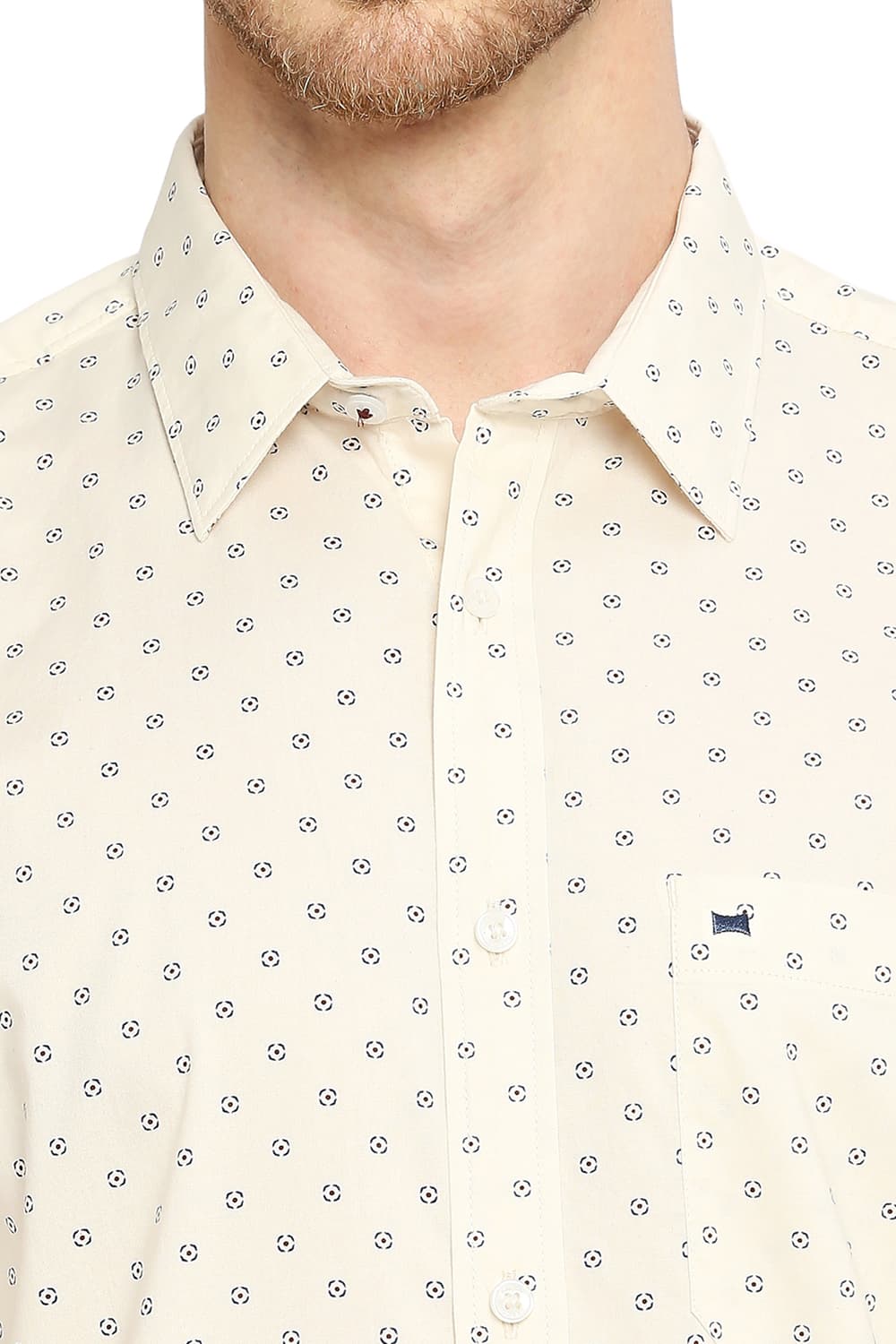 BASICS SLIM FIT COTTON OXFORD PRINTED HALFSLEEVES SHIRT