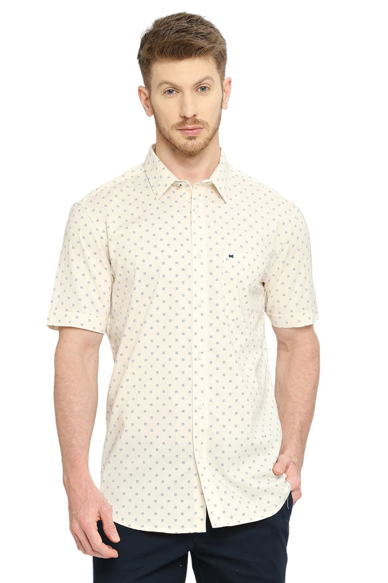 BASICS SLIM FIT COTTON OXFORD PRINTED HALFSLEEVES SHIRT