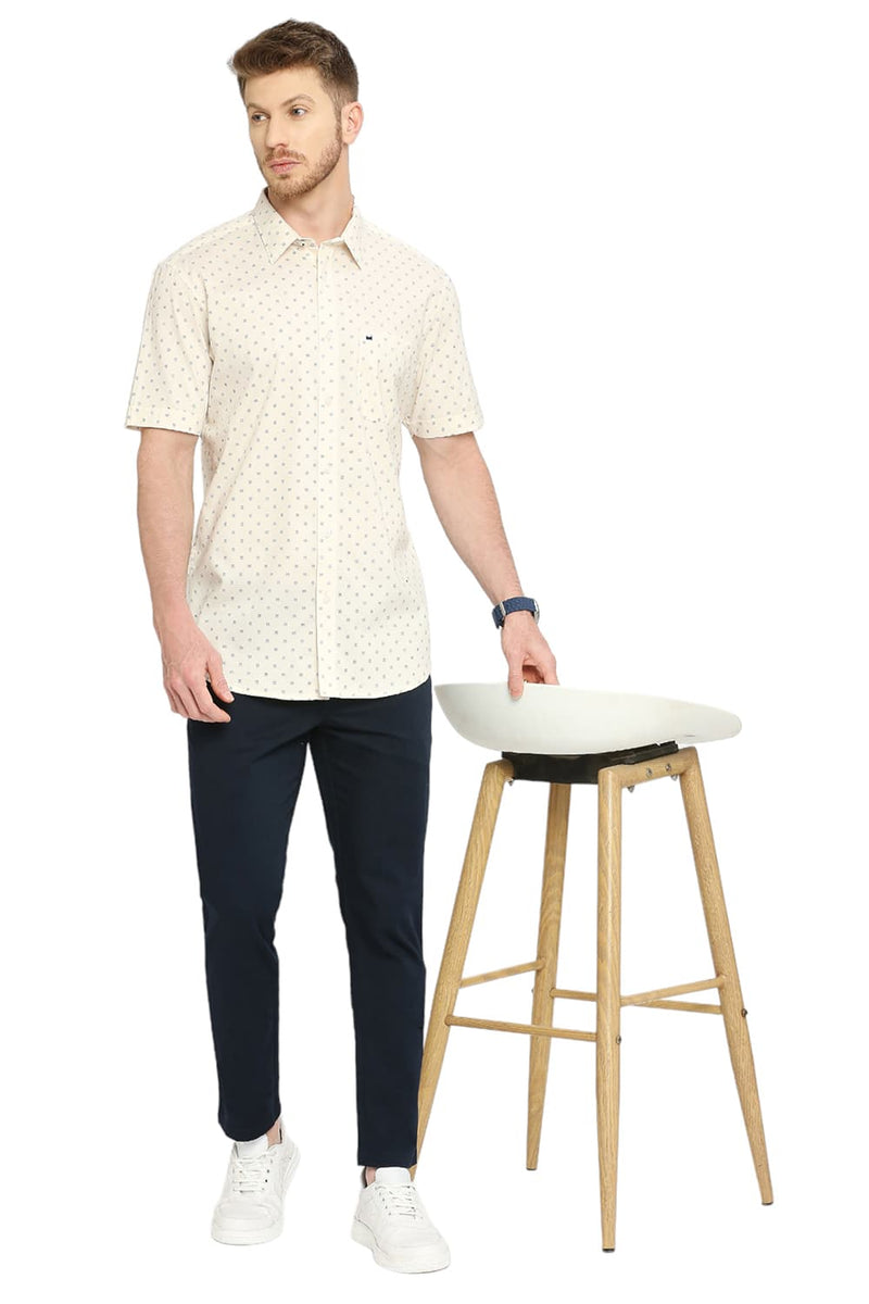 BASICS SLIM FIT COTTON OXFORD PRINTED HALFSLEEVES SHIRT