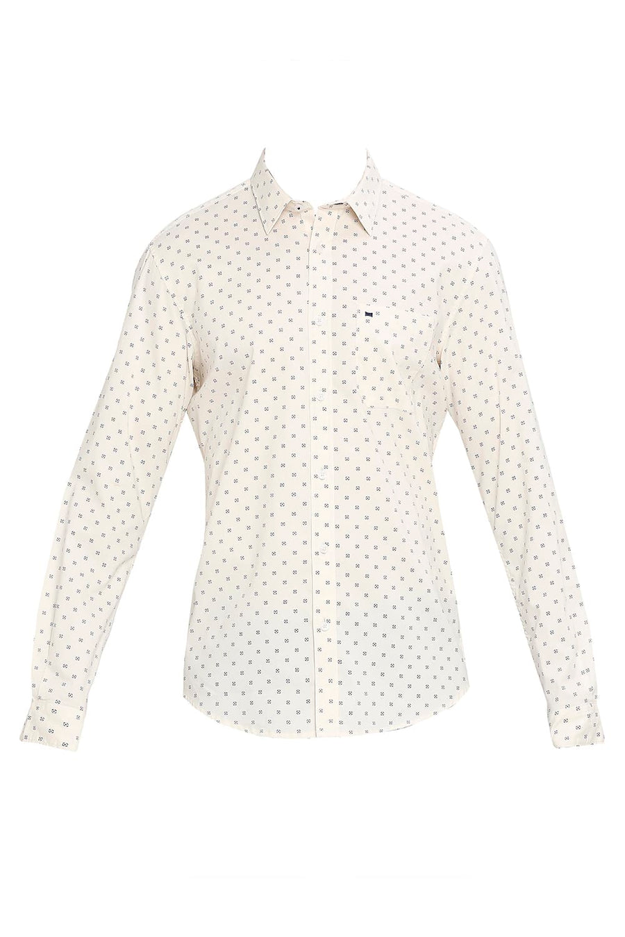 BASICS SLIM FIT BISCOTTI BEIGE COTTON OXFORD PRINTED SHIRT