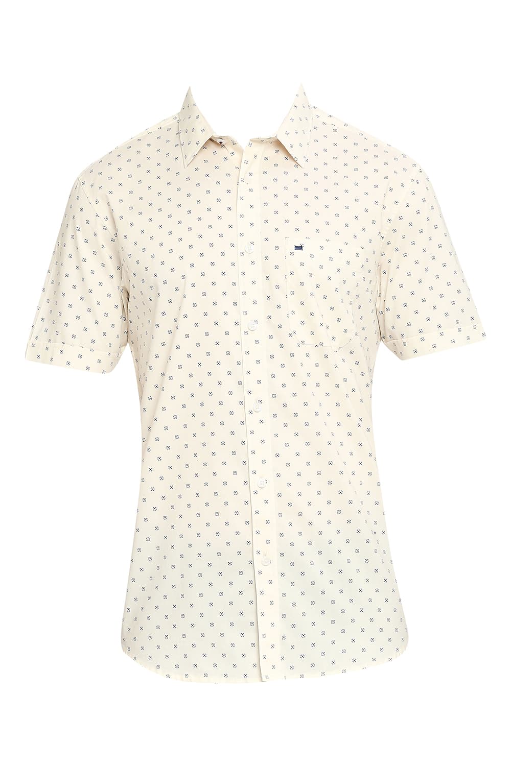 BASICS SLIM FIT COTTON OXFORD PRINTED HALFSLEEVES SHIRT