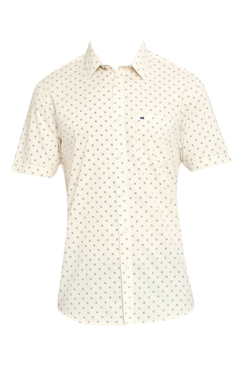 BASICS SLIM FIT COTTON OXFORD PRINTED HALFSLEEVES SHIRT