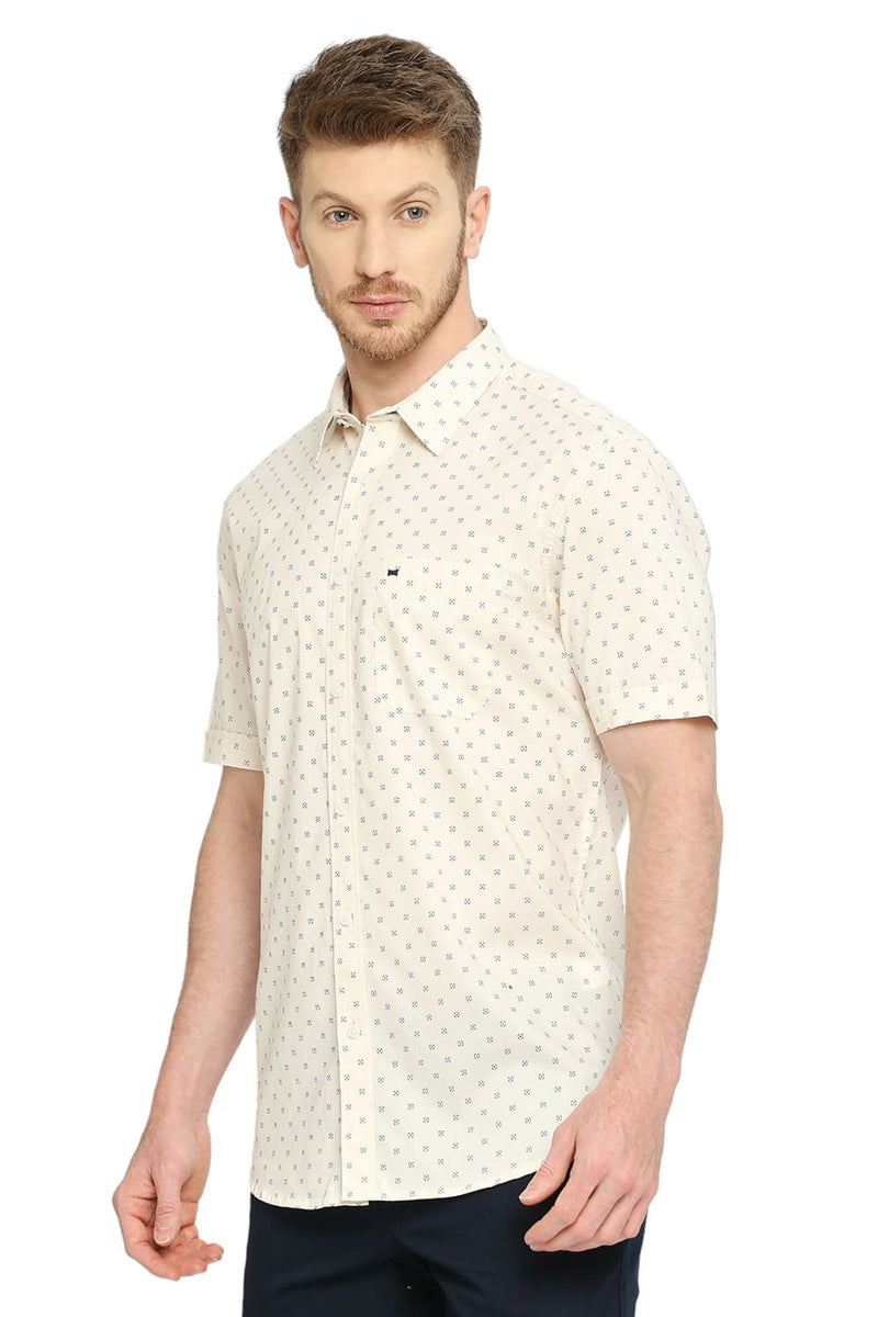 BASICS SLIM FIT COTTON OXFORD PRINTED HALFSLEEVES SHIRT