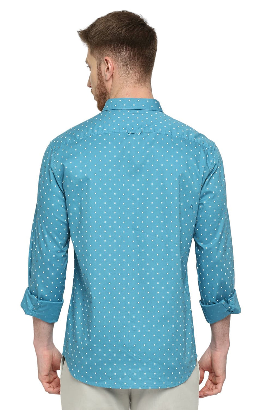 BASICS SLIM FIT HERITAGE BLUE COTTON OXFORD PRINTED SHIRT