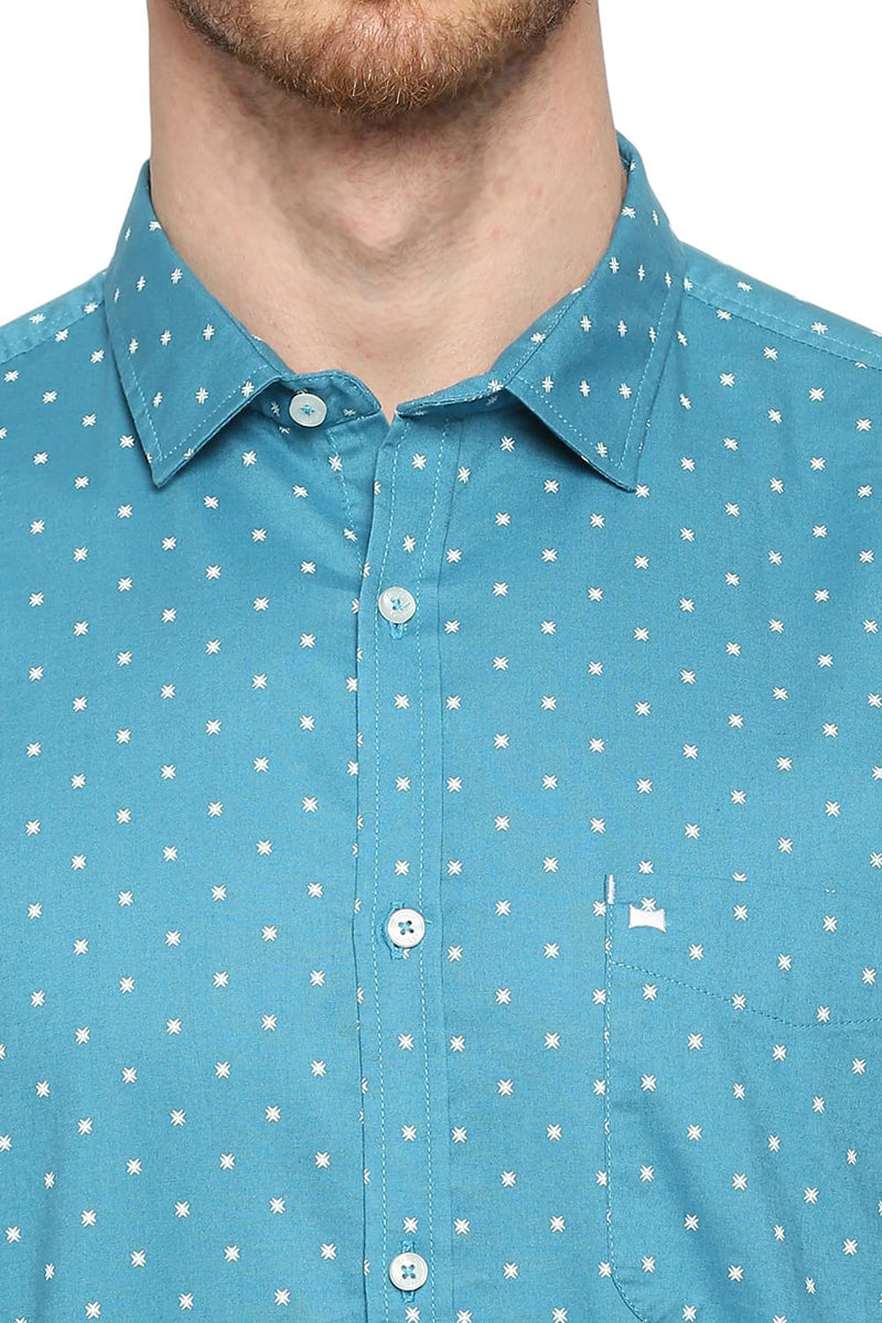 BASICS SLIM FIT COTTON OXFORD PRINTED SHIRT