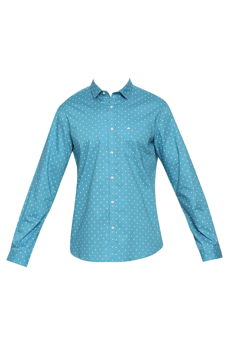 BASICS SLIM FIT HERITAGE BLUE COTTON OXFORD PRINTED SHIRT