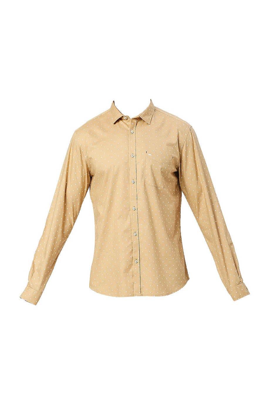 BASICS SLIM FIT BUUTERNUT KHAKI COTTON OXFORD PRINTED SHIRT