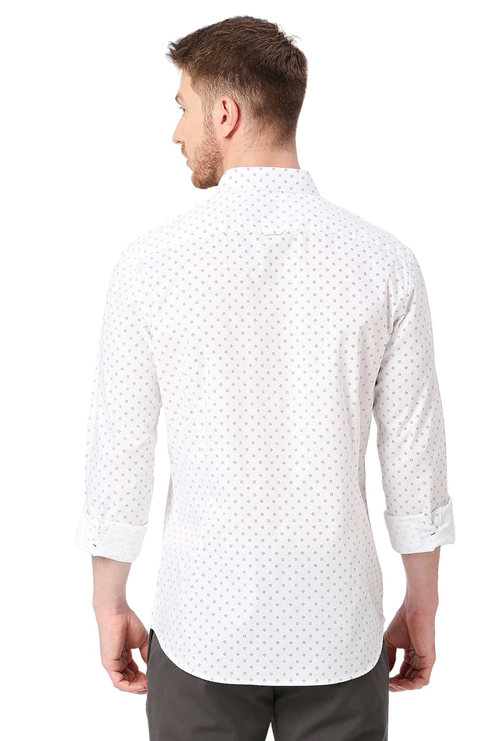 BASICS SLIM FIT COTTON OXFORD PRINTED SHIRT