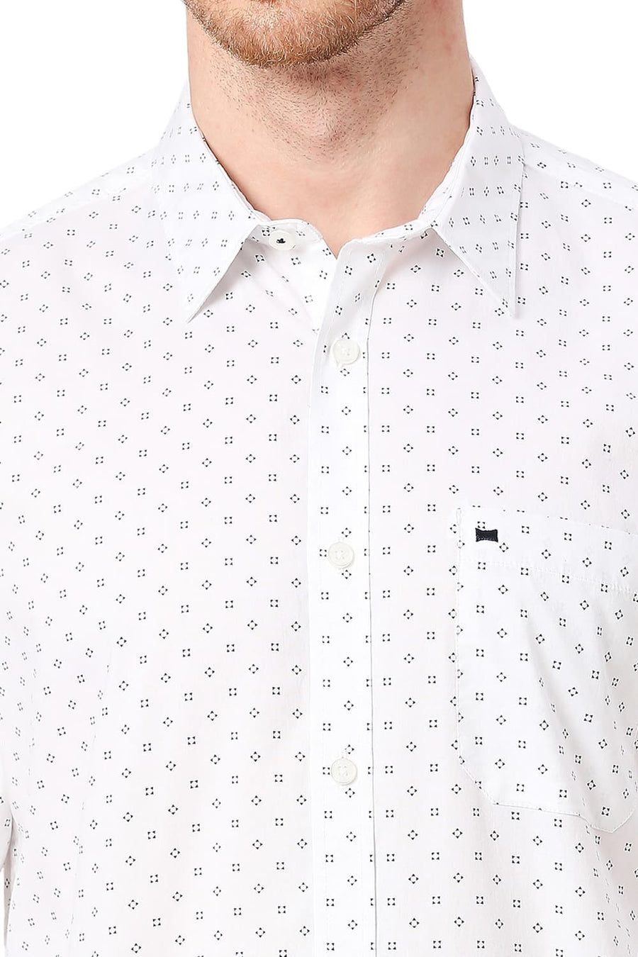 BASICS SLIM FIT BRIGHT WHITE COTTON OXFORD PRINTED SHIRT