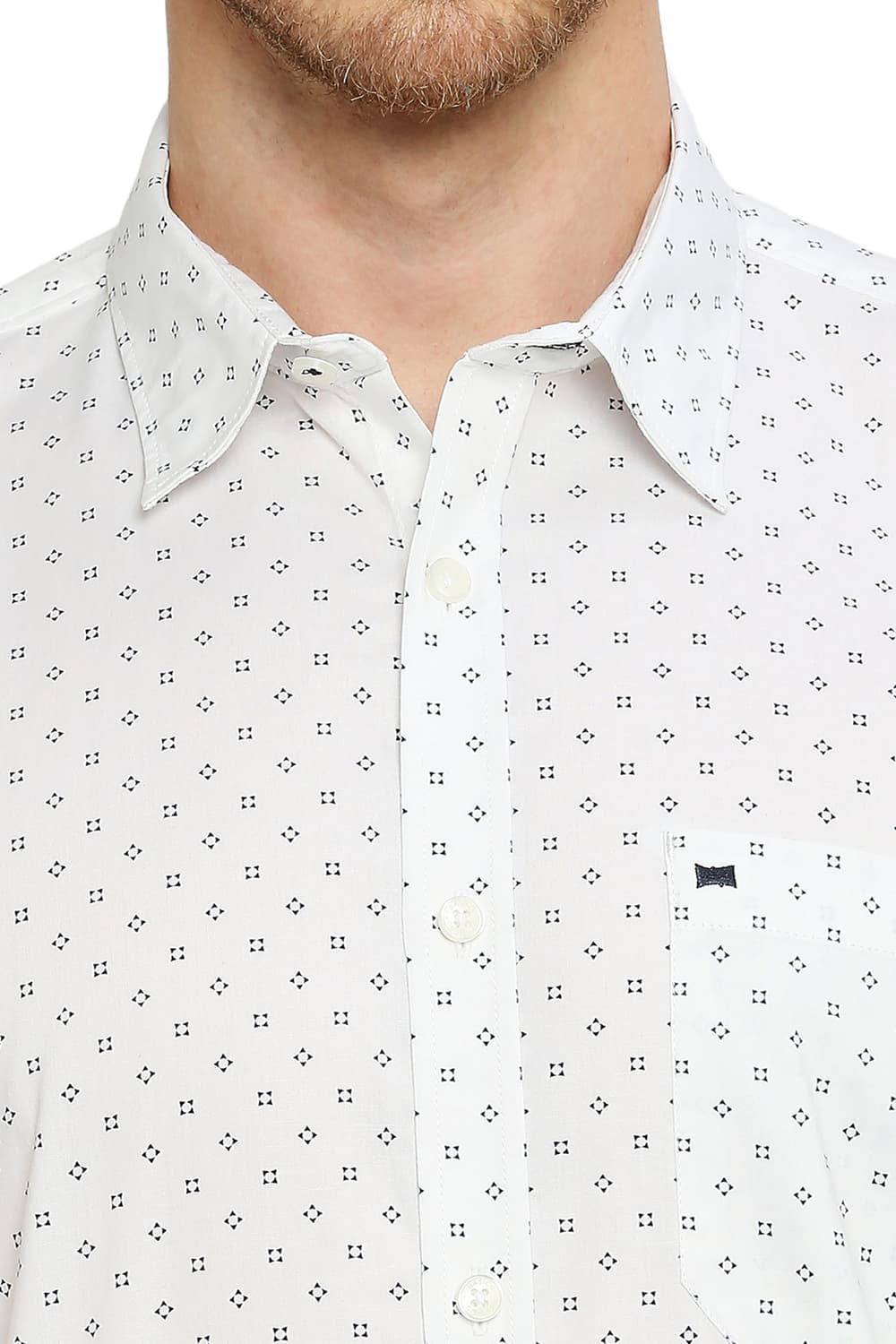 BASICS SLIM FIT COTTON OXFORD PRINTED HALFSLEEVES SHIRT