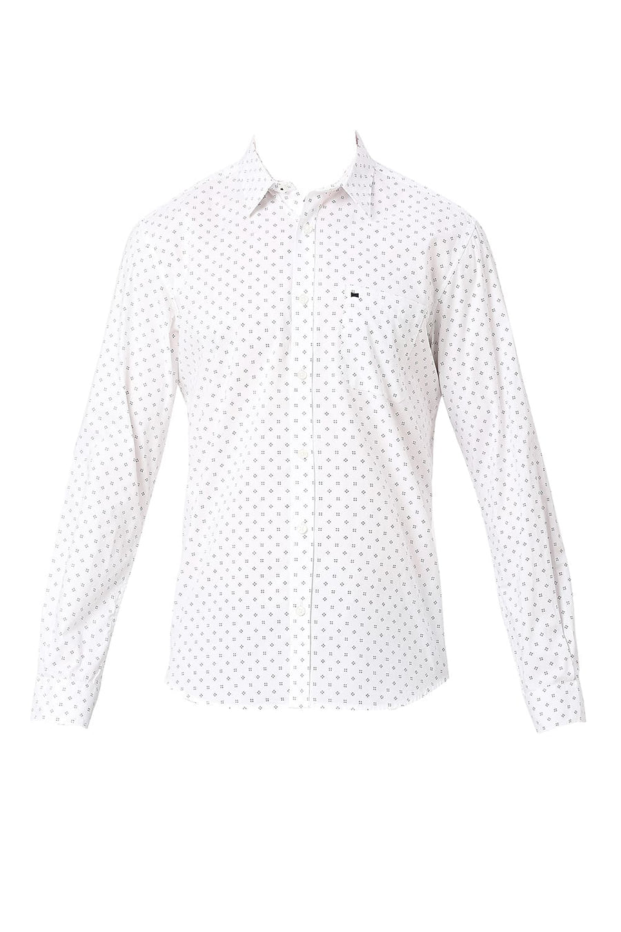 BASICS SLIM FIT BRIGHT WHITE COTTON OXFORD PRINTED SHIRT