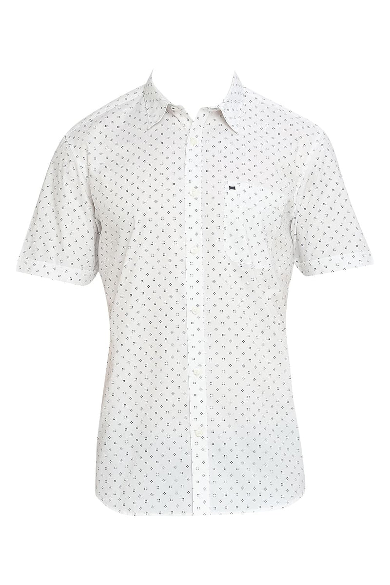 BASICS SLIM FIT COTTON OXFORD PRINTED HALFSLEEVES SHIRT