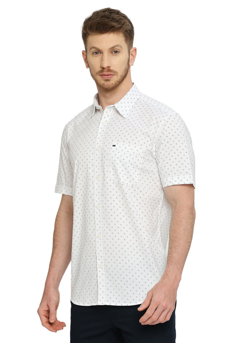 BASICS SLIM FIT COTTON OXFORD PRINTED HALFSLEEVES SHIRT