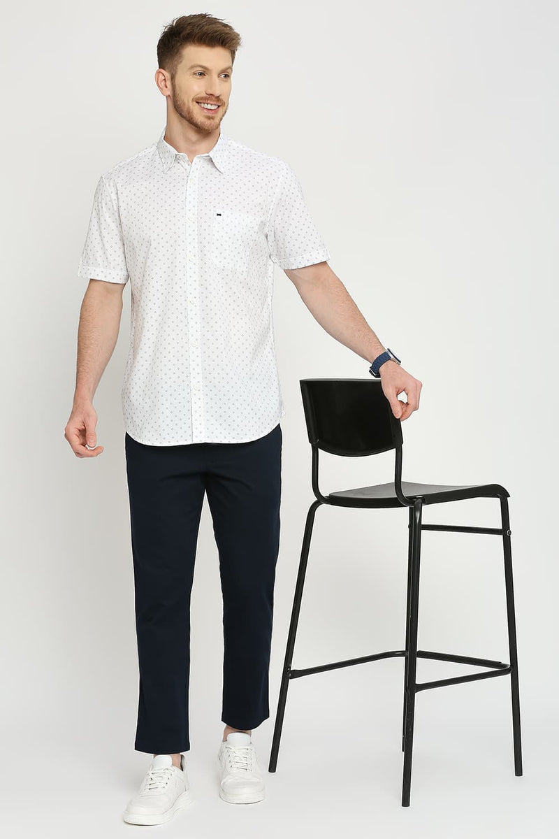 Slim Fit Cotton Oxford Printed Halfsleeves Shirt