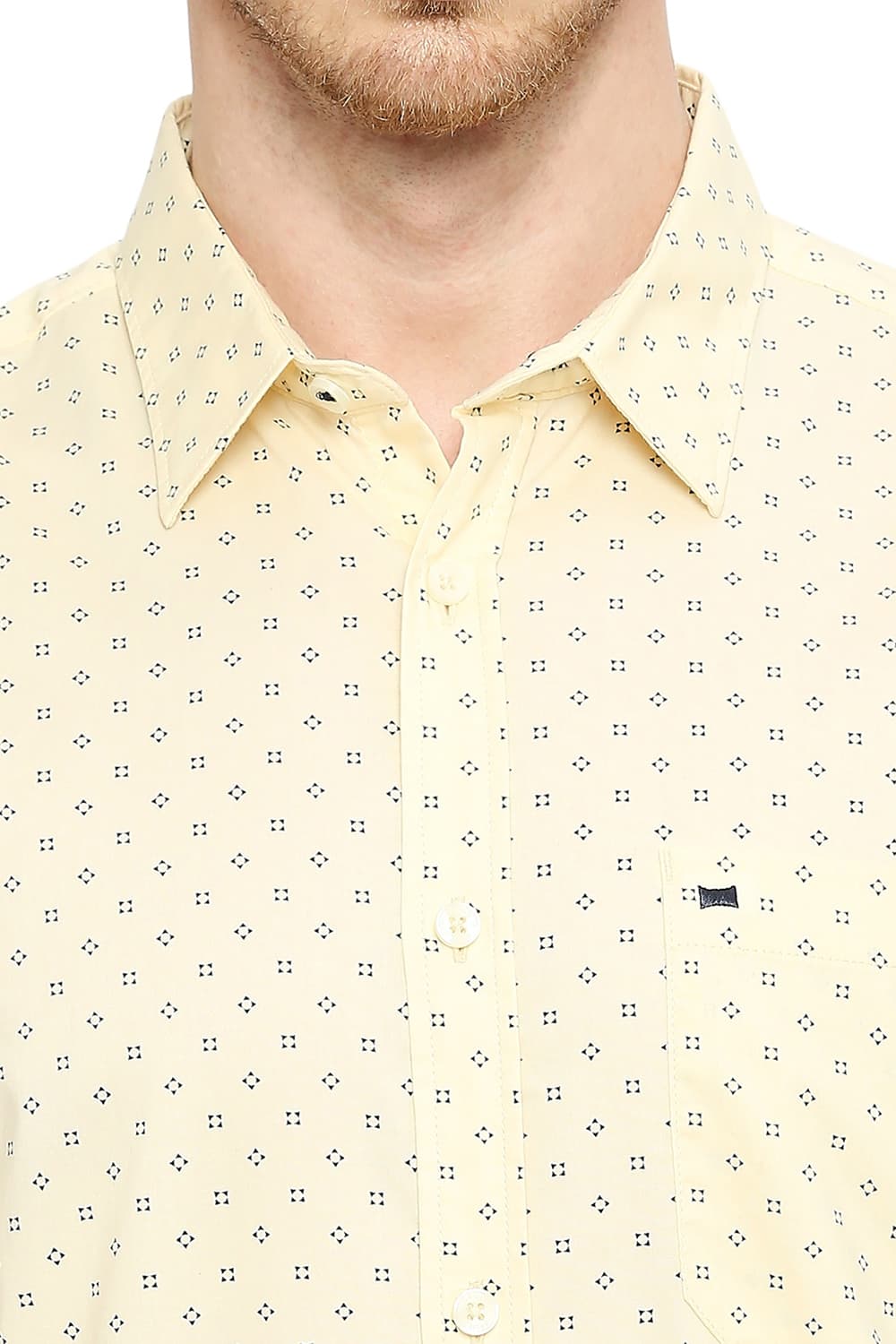 BASICS SLIM FIT COTTON OXFORD PRINTED HALFSLEEVES SHIRT