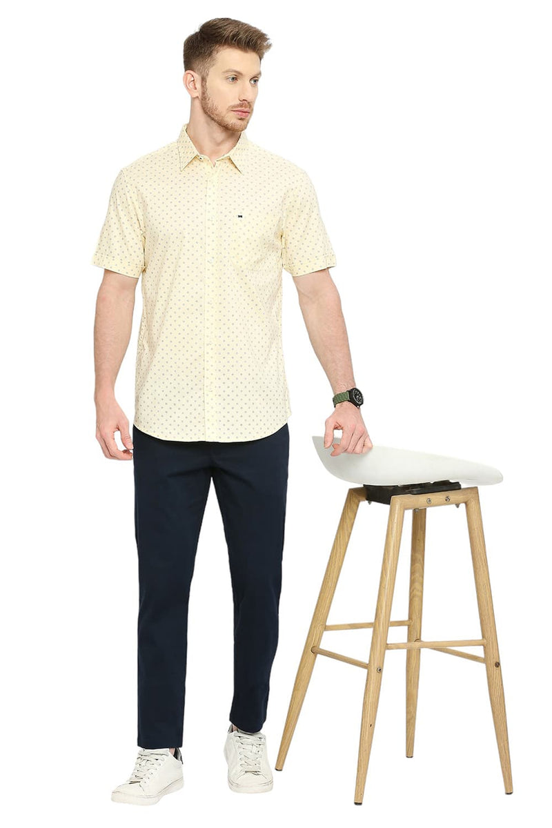 BASICS SLIM FIT COTTON OXFORD PRINTED HALFSLEEVES SHIRT