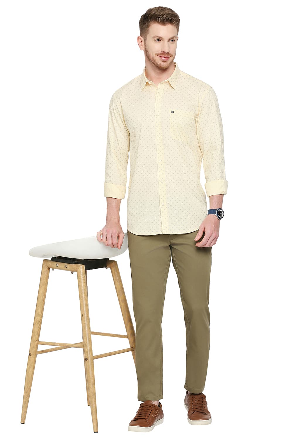 BASICS SLIM FIT COTTON OXFORD PRINTED SHIRT