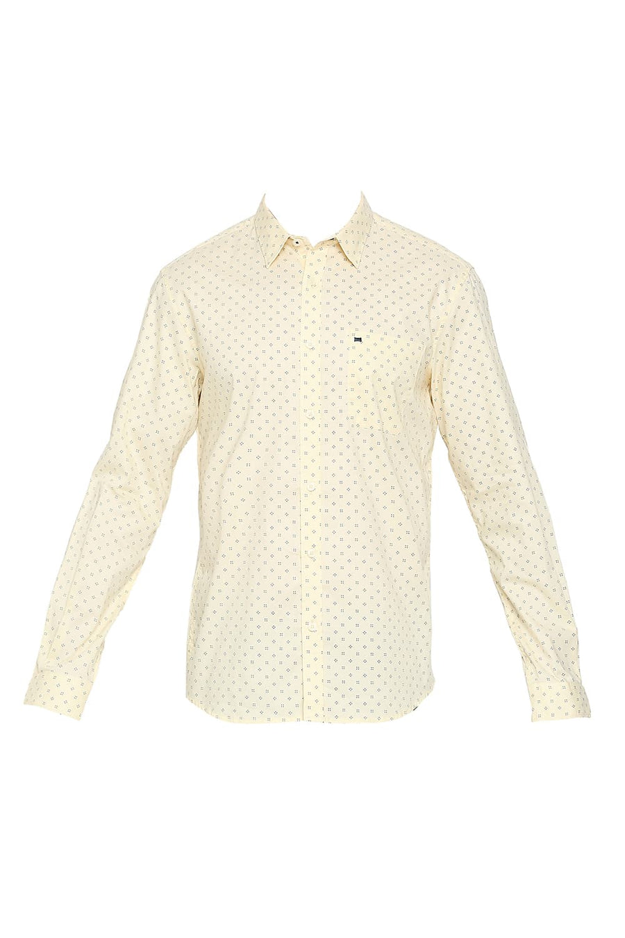 BASICS SLIM FIT SUNLIGHT YELLOW COTTON OXFORD PRINTED SHIRT