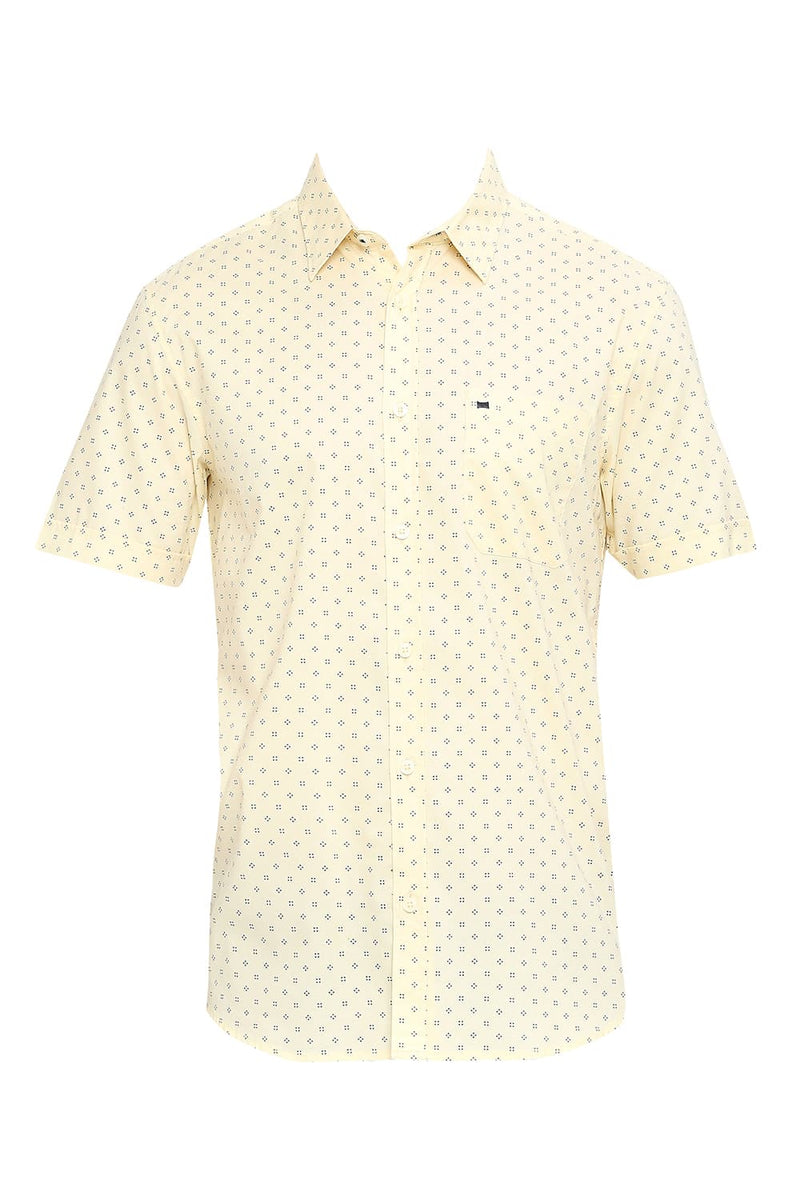 BASICS SLIM FIT COTTON OXFORD PRINTED HALFSLEEVES SHIRT