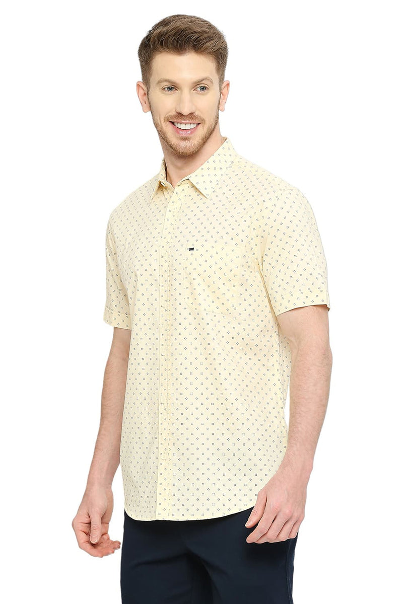 BASICS SLIM FIT COTTON OXFORD PRINTED HALFSLEEVES SHIRT