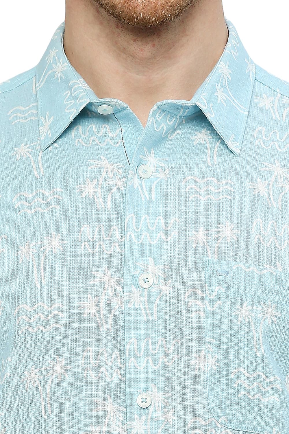 BASICS SLIM FIT COTTON HOPSACK PRINTED SHIRT