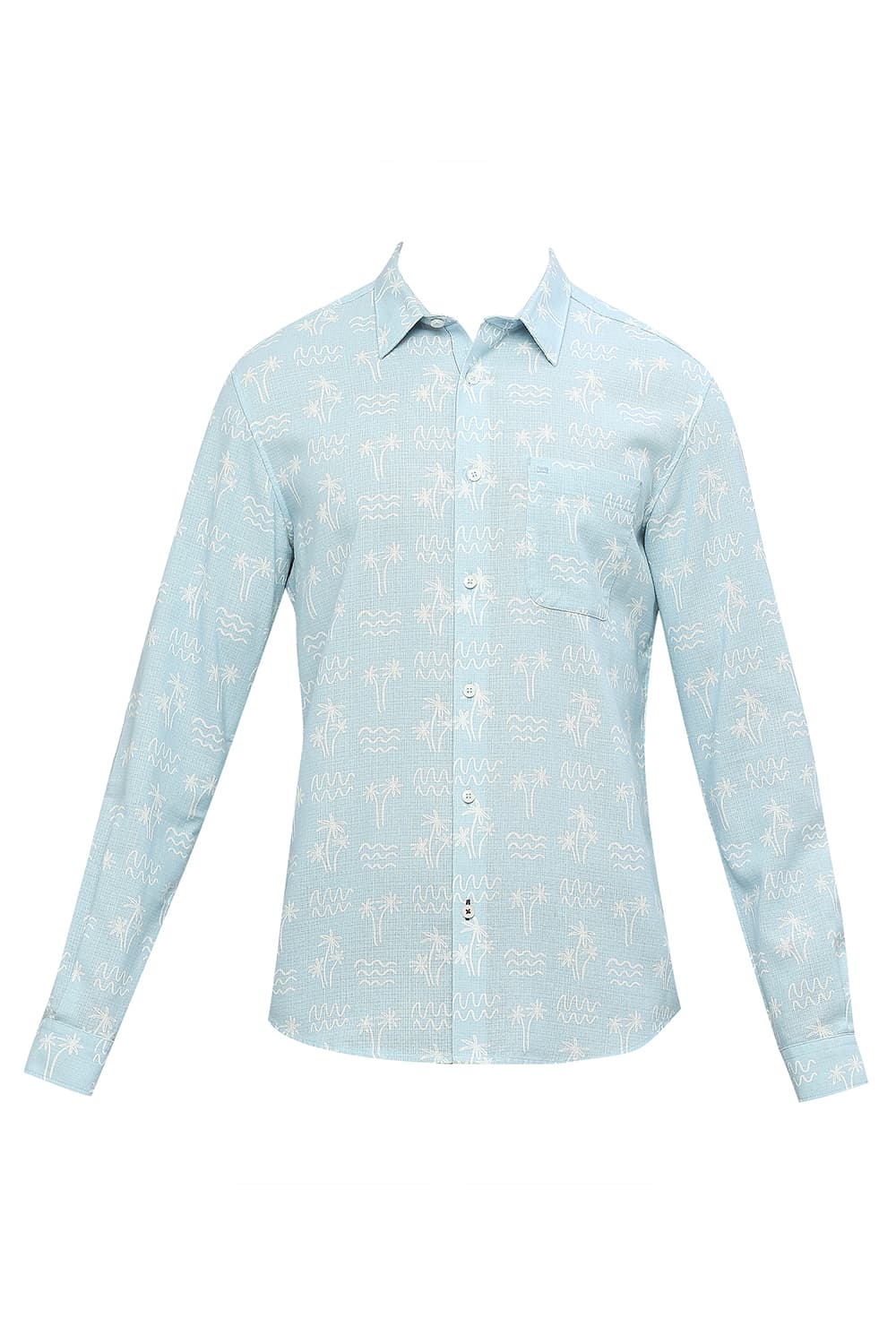 BASICS SLIM FIT COTTON HOPSACK PRINTED SHIRT